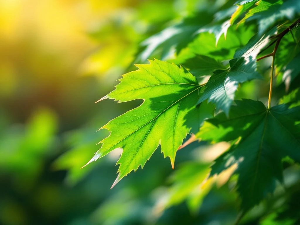 Groene bladeren van veldesdoorn (Acer campestre) in close-up met natuurlijke belichting en scherpe focus