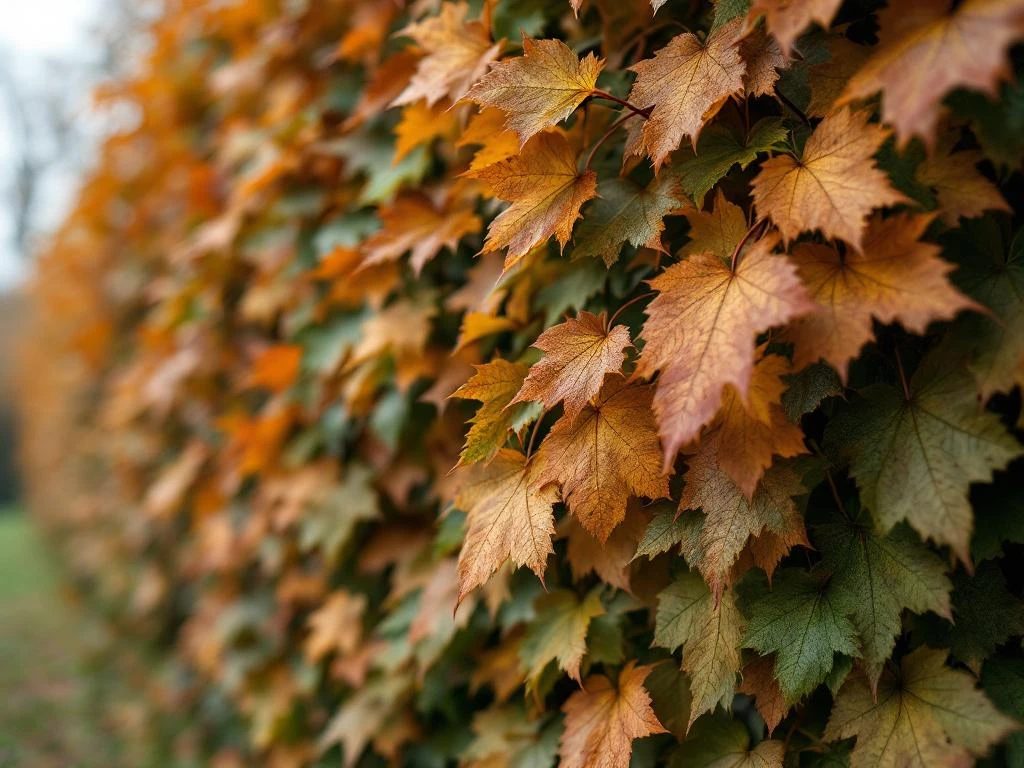 Europese beuk takken met goudbruine en groene bladeren die winterse bladbehoud tonen in natuurlijk licht