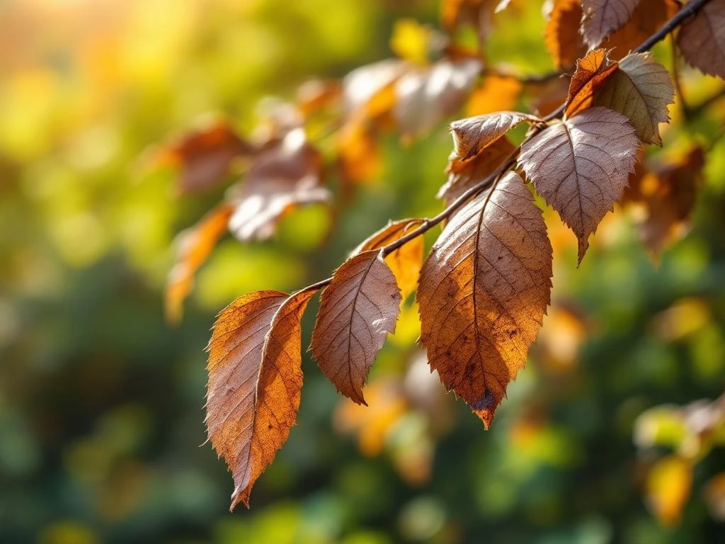 Stervende krentenboompje met verwelkte bruine bladeren en hangende takken in natuurlijke tuinomgeving